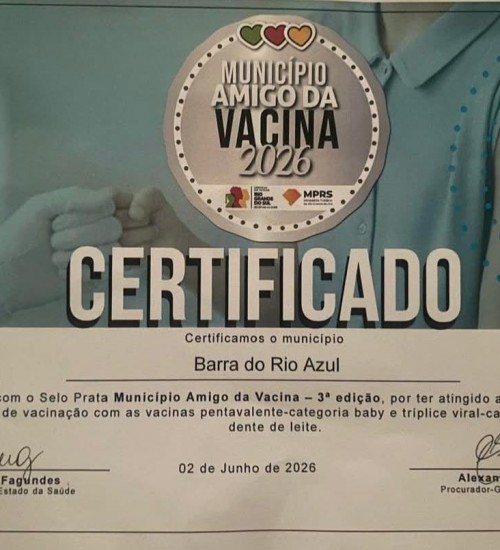Barra do Rio Azul recebe Selo Prata Município Amigo da Vacina