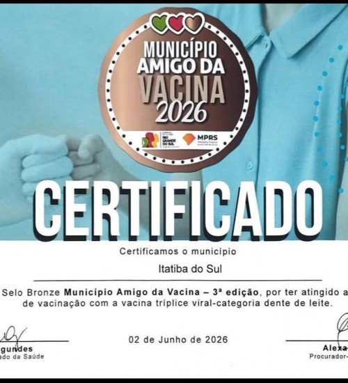 Itatiba do Sul recebe Selo Bronze de município amigo da vacina