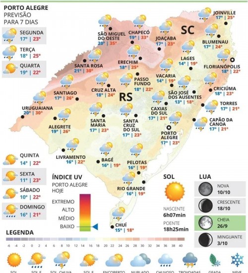 Segunda-feira (28) será de chuva forte e risco de granizo no RS