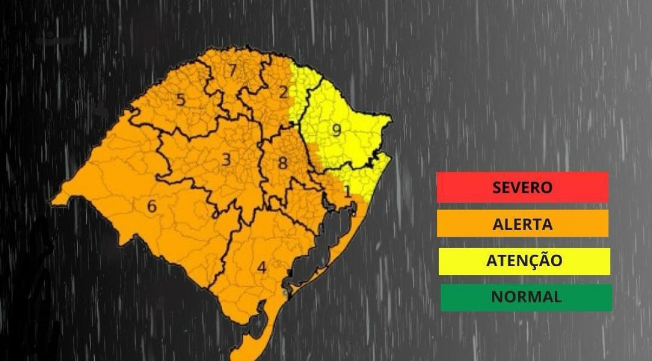 Defesa Civil emite alerta de temporal para seis regiões do RS