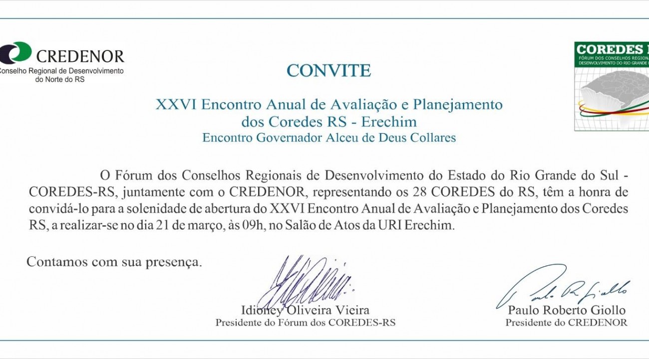 Encontro Anual dos Coredes será nesta sexta-feira, 21 de março, na URI