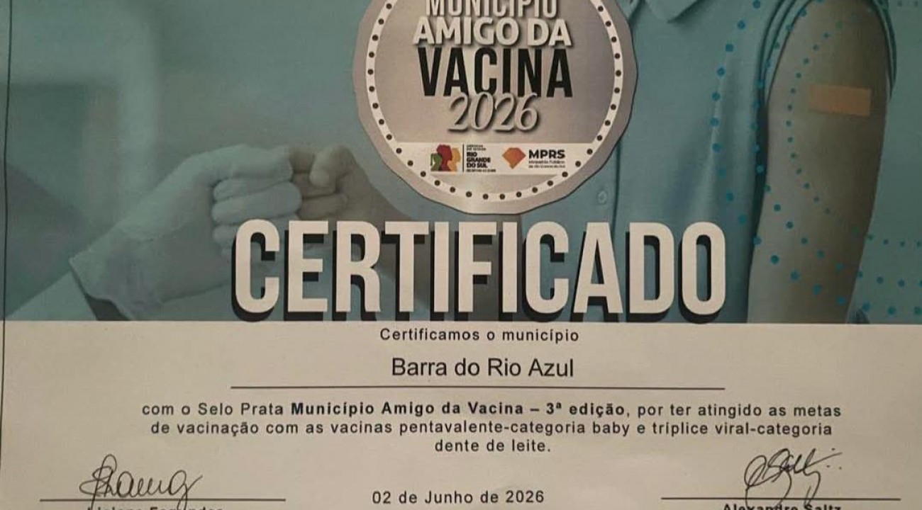 Barra do Rio Azul recebe Selo Prata Município Amigo da Vacina